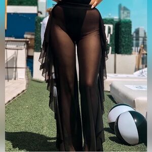 Jumppmile Women's Ruffle Sheer Mesh Swimwear Bikini Cover Up Pants See Through